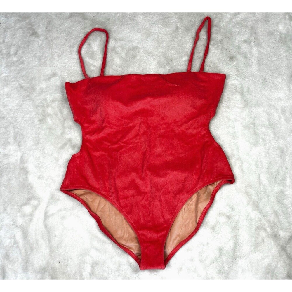 J Crew Cut Out Bandeau One Piece Swimsuit in Terry Coral Size 22 -BK548